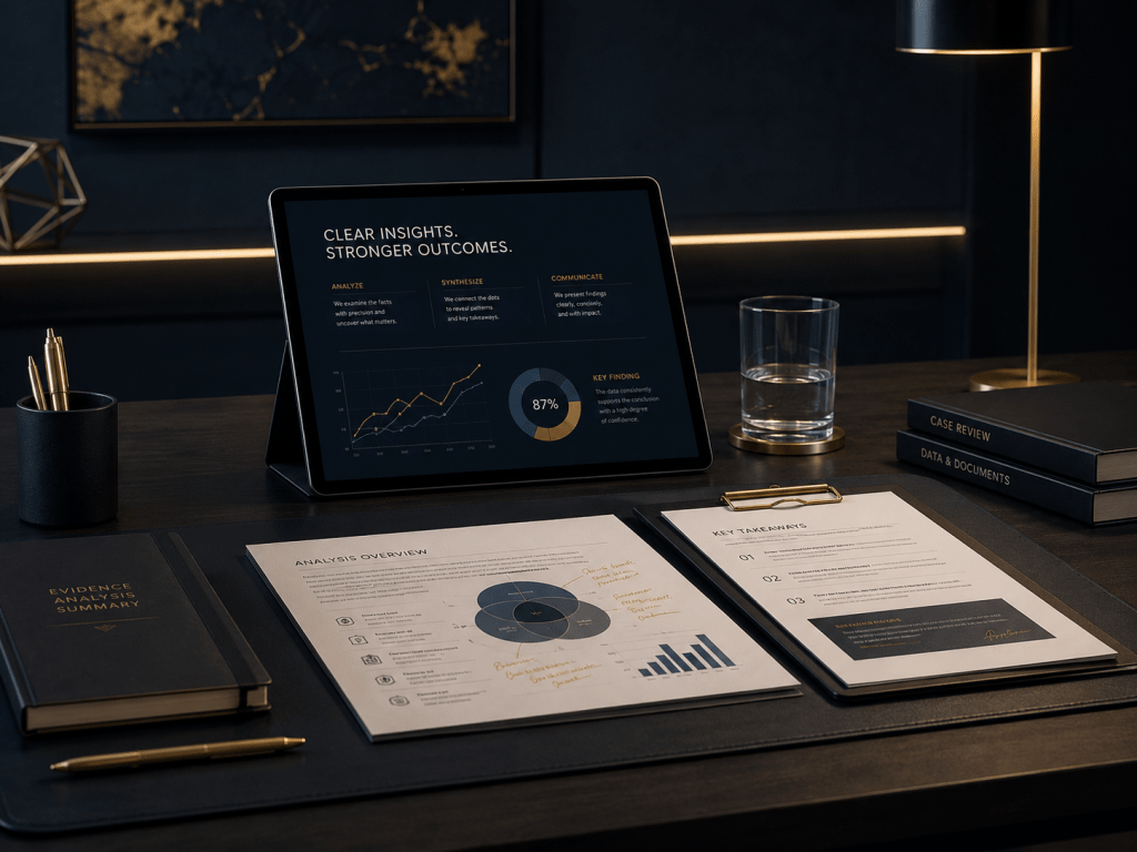 Security expert witness analysis with organized evidence, findings, and case review documents