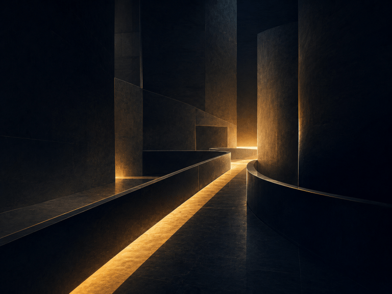 Independent security guidance represented by a clear illuminated path through a complex environment