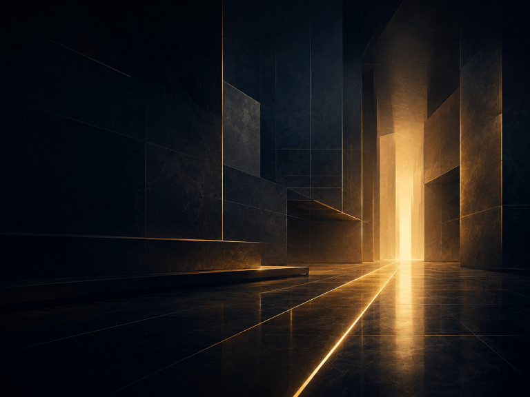 Leadership clarity represented by an illuminated opening through a complex dark environment